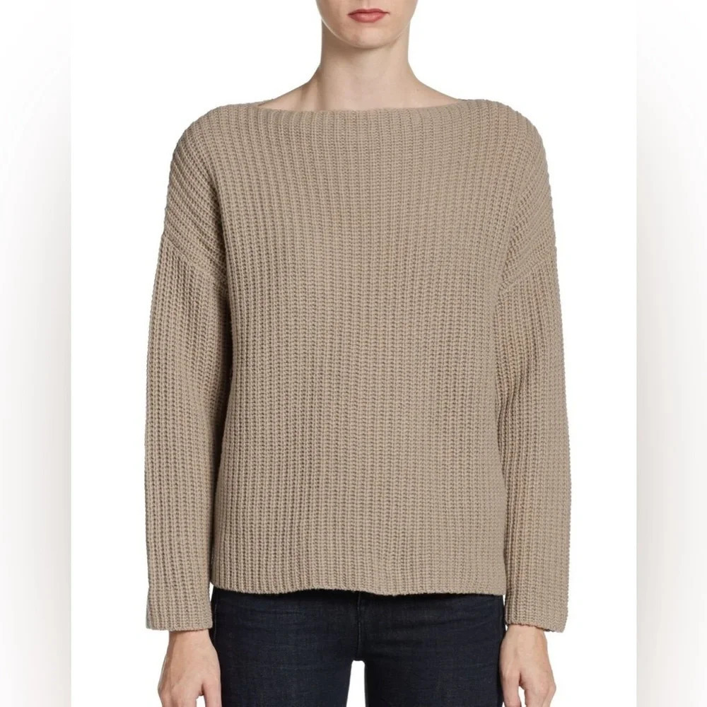 VINCE Textured Knit Neutral Tan Yak Wool Sweater S